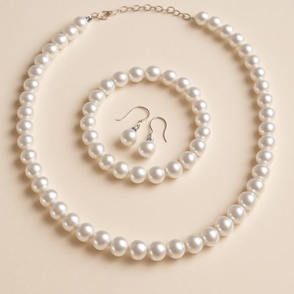 Elegant White Pearl Jewelry Set necklace 18”, bracelet and necklace fashion - Picture 1 of 5